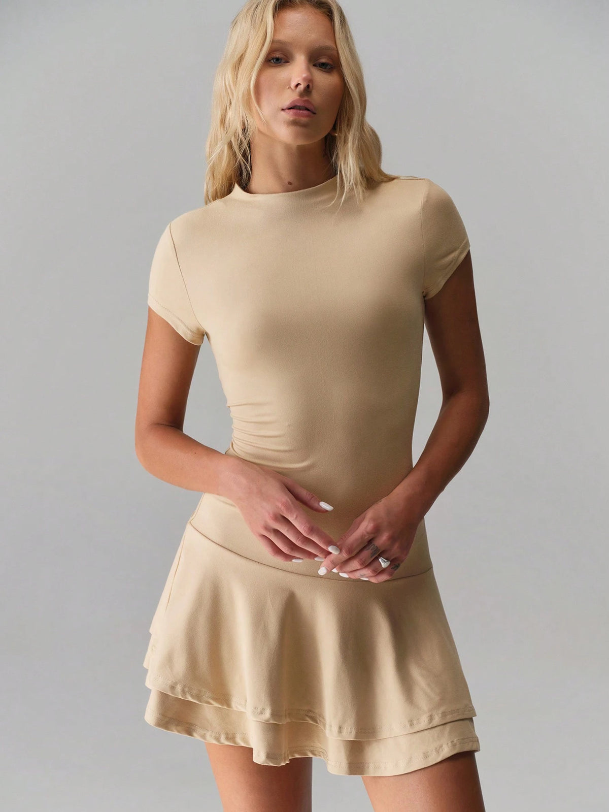 TRNVIE Solid Color Low Waist Asymmetric Hem Dress