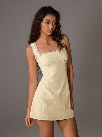 TRNVIE Spring/Summer A-Line Dress With Floral Lace Trim, Fitted