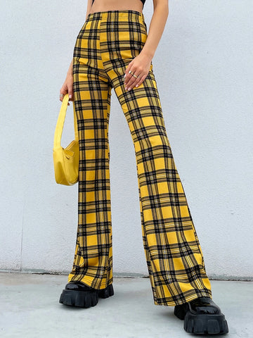 Tartan Print Flare Leg Pants