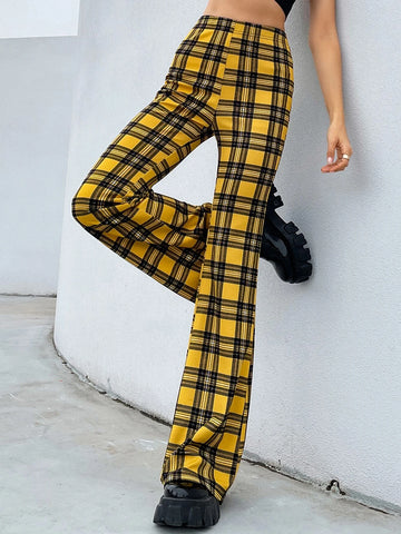 Tartan Print Flare Leg Pants