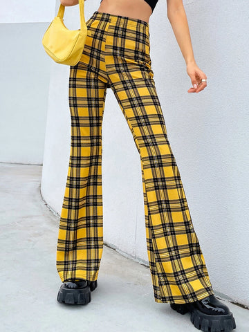 Tartan Print Flare Leg Pants