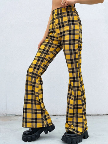 Tartan Print Flare Leg Pants