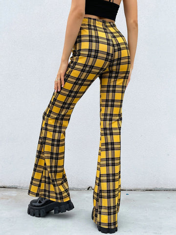 Tartan Print Flare Leg Pants