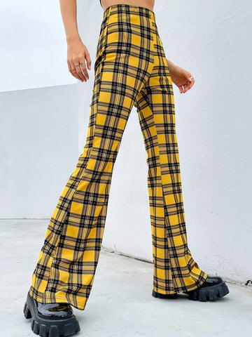 Tartan Print Flare Leg Pants