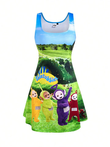Cute Cartoon Daily Commuting Dopamine Colorful Casual Dress