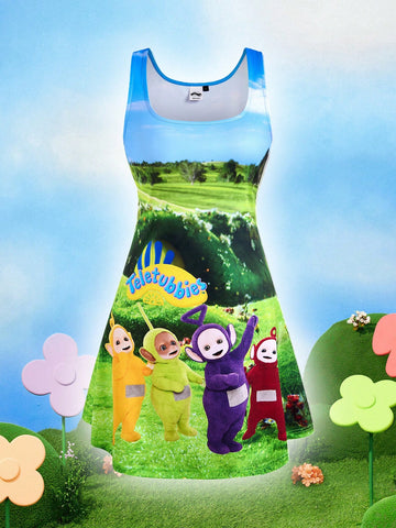 Cute Cartoon Daily Commuting Dopamine Colorful Casual Dress