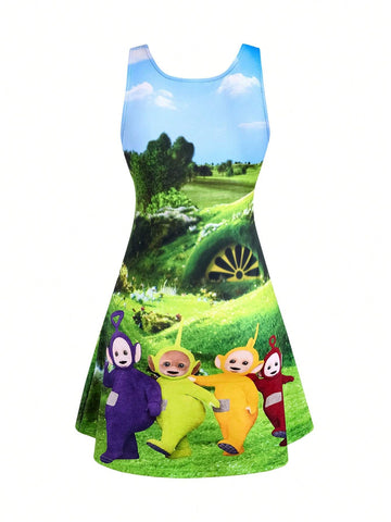 Cute Cartoon Daily Commuting Dopamine Colorful Casual Dress