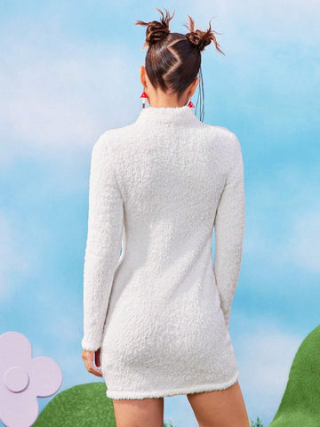 Women Cartoon Embroidery Fuzzy Bodycon Dress