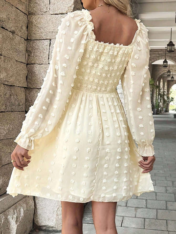 Textured Polka Dot Elegant Casual Dress, Minimalist & Stylish For Everyday Wear