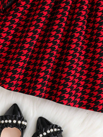 Young Girl All-Match Plaid Print Mock Neck Dress Without Belt, Fall, Winter, Preppy, Back To School, Casual And Versatile