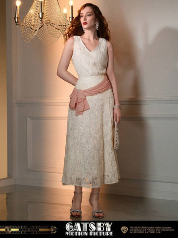 The Great Gatsby x MOTF LACE OVERLAY CONTRAST SEQUIN CONTRAST RUCHED BOW DETAIL FLARE SKIRT