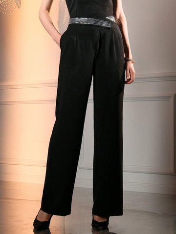 The Great Gatsby x MOTF RHINESTONE WAIST SLANT POCKET STRAIGHT LEG PANTS
