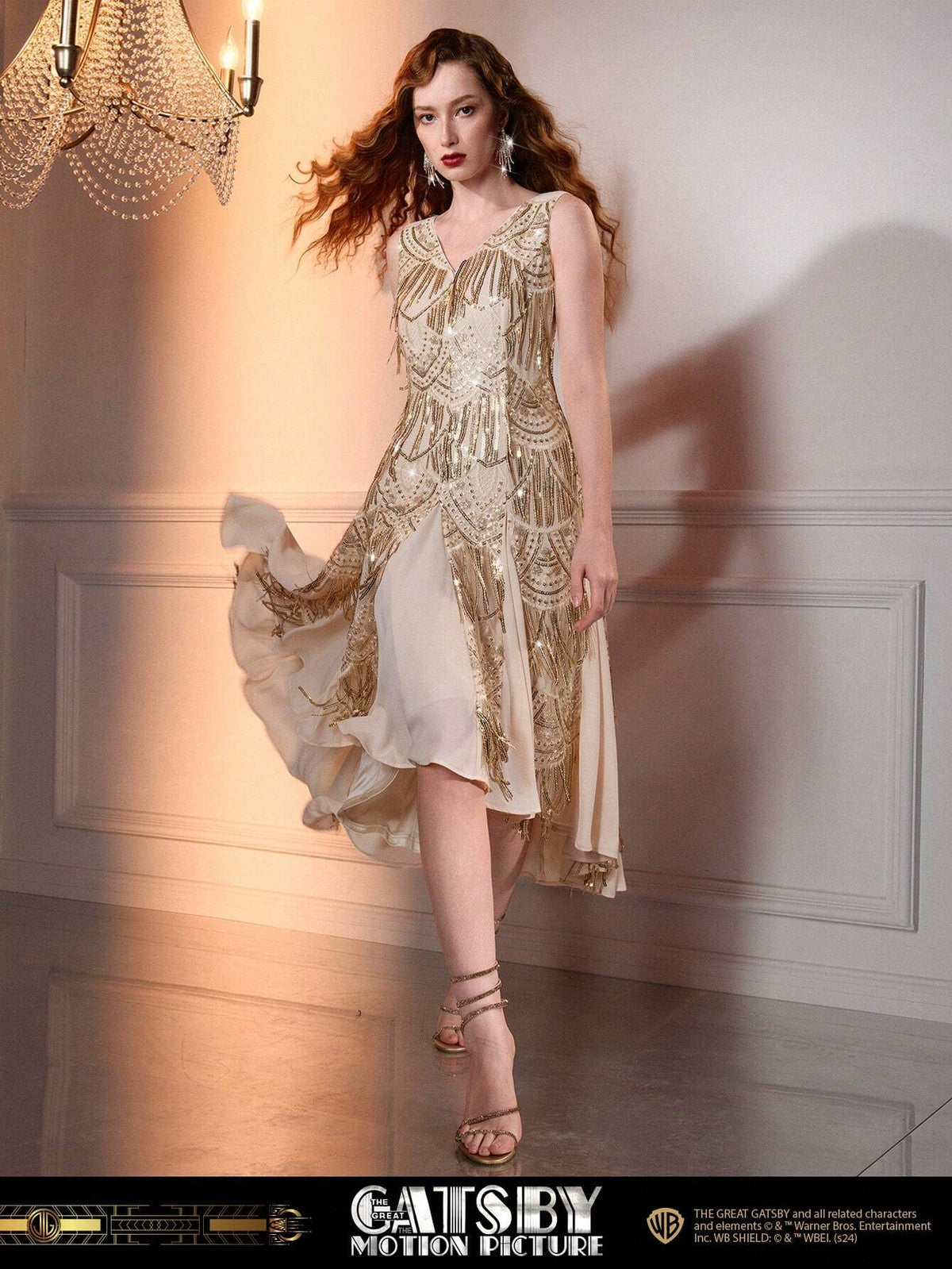 The Great Gatsby x MOTF SEQUIN FRINGE V NECK SLEEVELESS DRESS