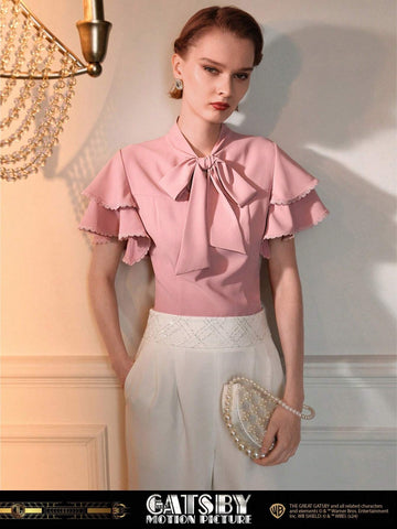 MOTF TIE FRONT LAYERED SHORT SLEEVE BLOUSE
