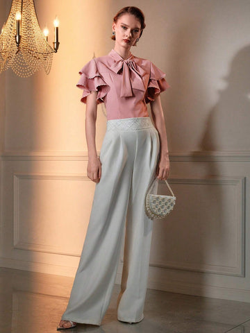 MOTF TIE FRONT LAYERED SHORT SLEEVE BLOUSE
