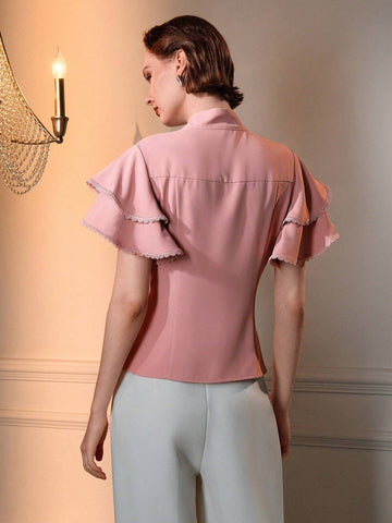 MOTF TIE FRONT LAYERED SHORT SLEEVE BLOUSE