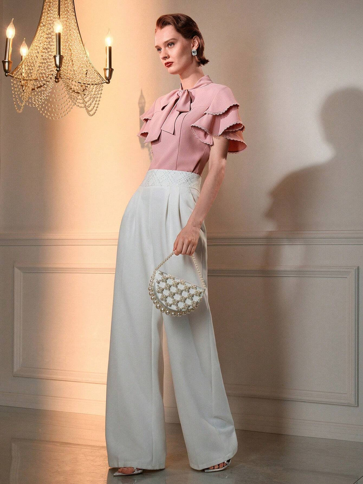 MOTF TIE FRONT LAYERED SHORT SLEEVE BLOUSE