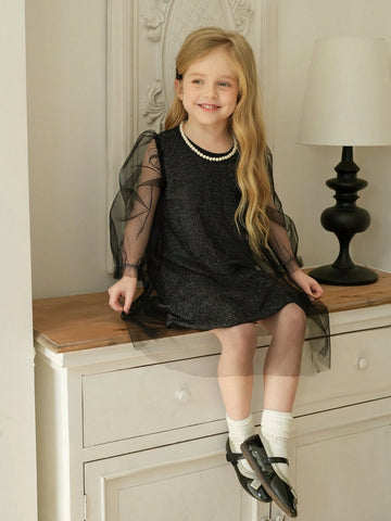 The New Style Of Young Girls Tulle Round-Neck Dress