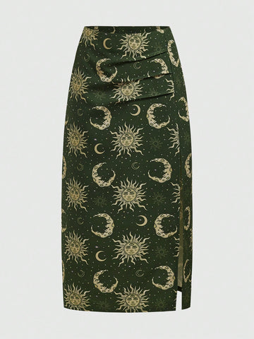 ThisUniqueVibe Hippie Women's Sun, Moon, Stars Straight And Split Hippie Skirt