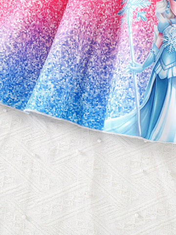 This 4-7 Years Old Girls Dress Is Designed For Adorable Little Princesses. The Exquisite Prints And Ombre Colors Blend Seamlessly On The Dress Fabric