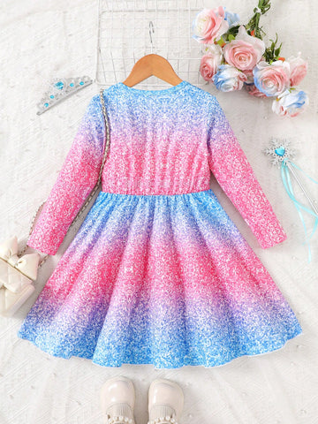 This 4-7 Years Old Girls Dress Is Designed For Adorable Little Princesses. The Exquisite Prints And Ombre Colors Blend Seamlessly On The Dress Fabric