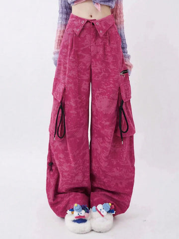 Tie-Dye Corduroy Fold-Over Waist Cargo Pants