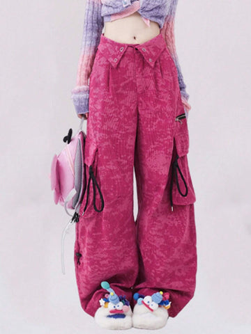 Tie-Dye Corduroy Fold-Over Waist Cargo Pants