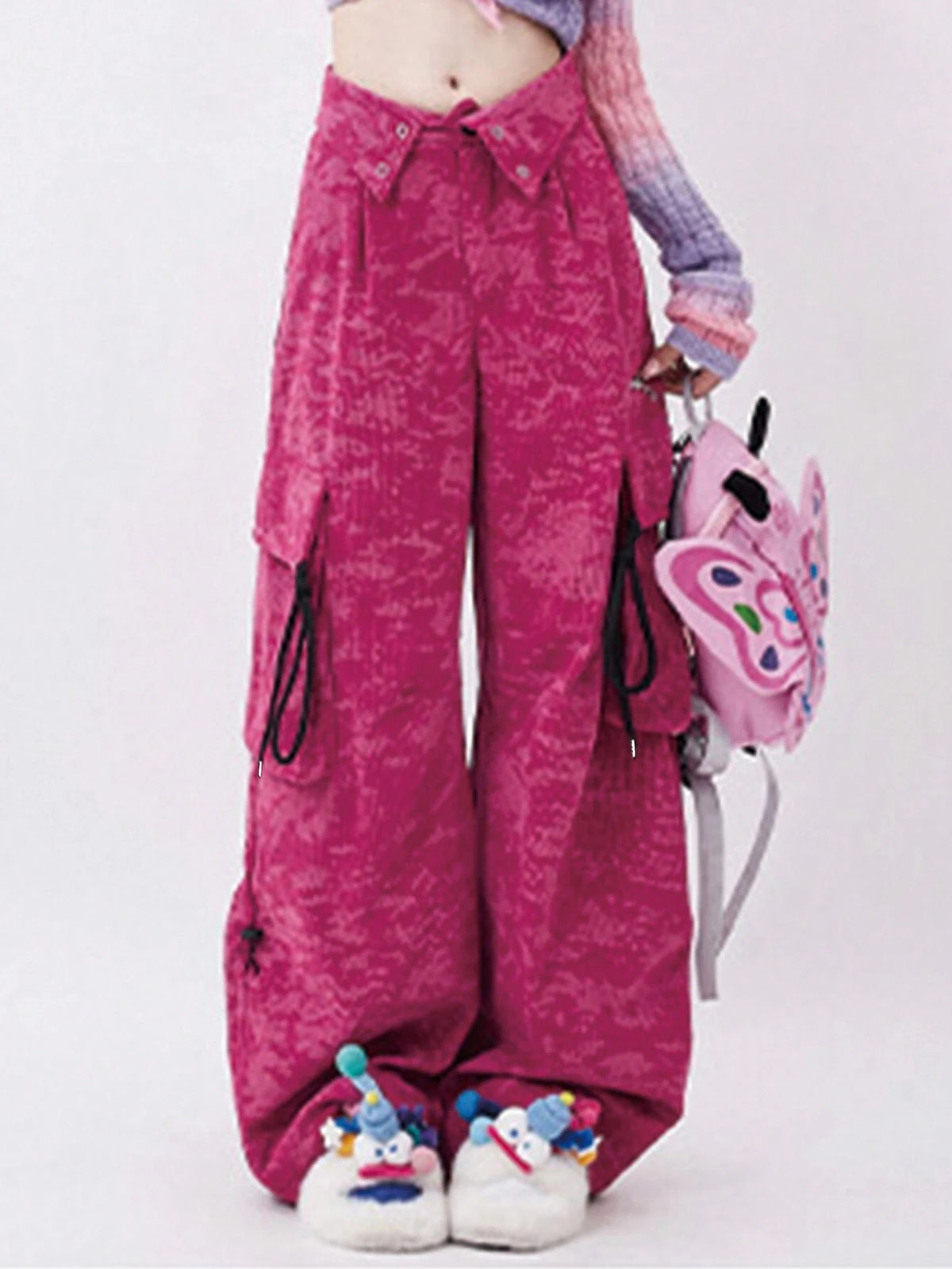 Tie-Dye Corduroy Fold-Over Waist Cargo Pants