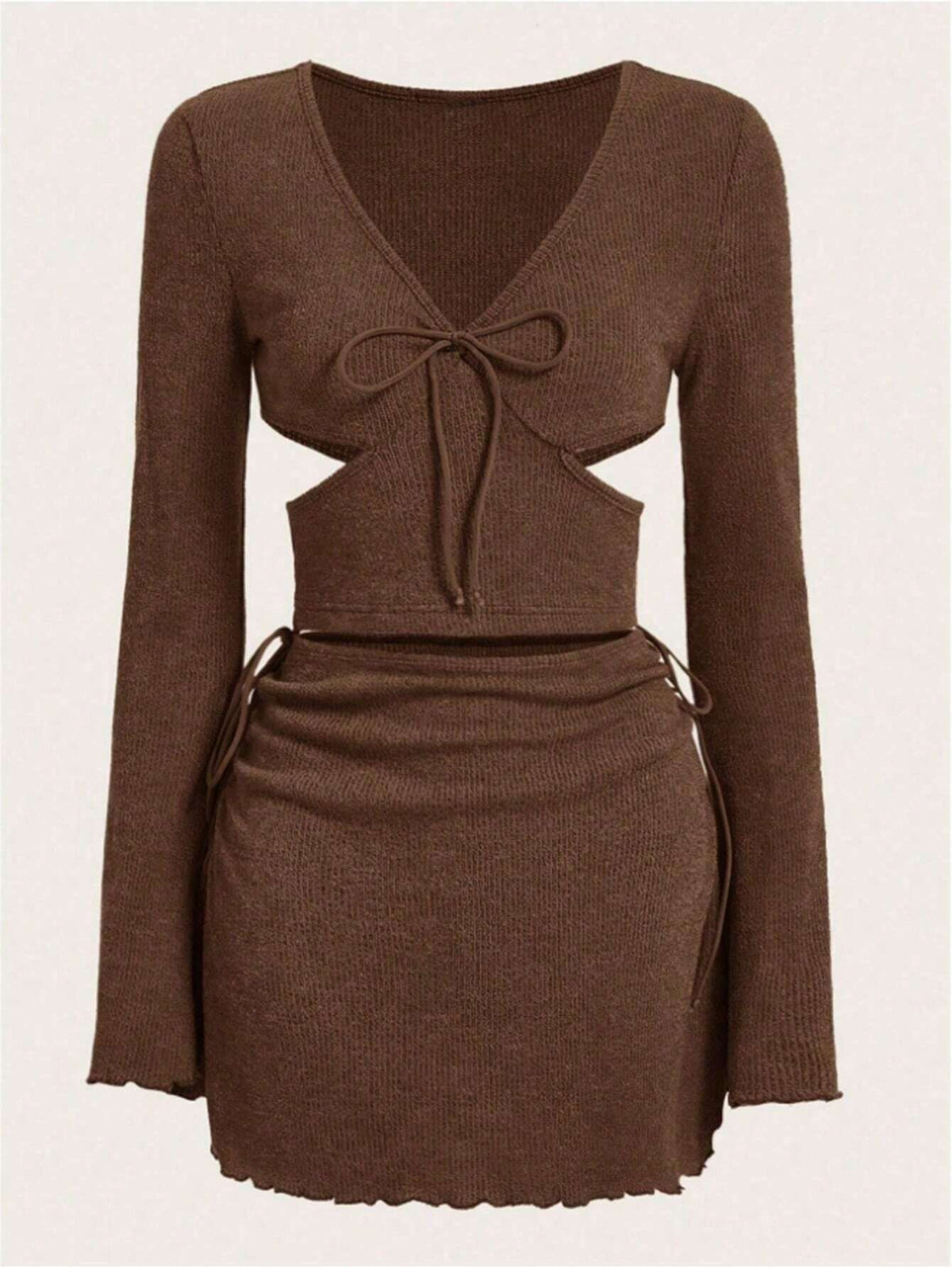 Tie Front Cut Out Side Top & Lettuce Trim Skirt