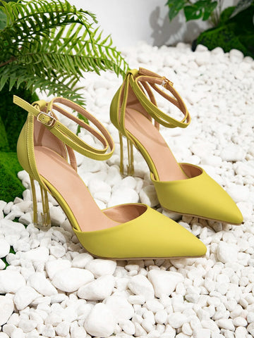 Tie Leg Design Heeled Ankle Strap Pumps