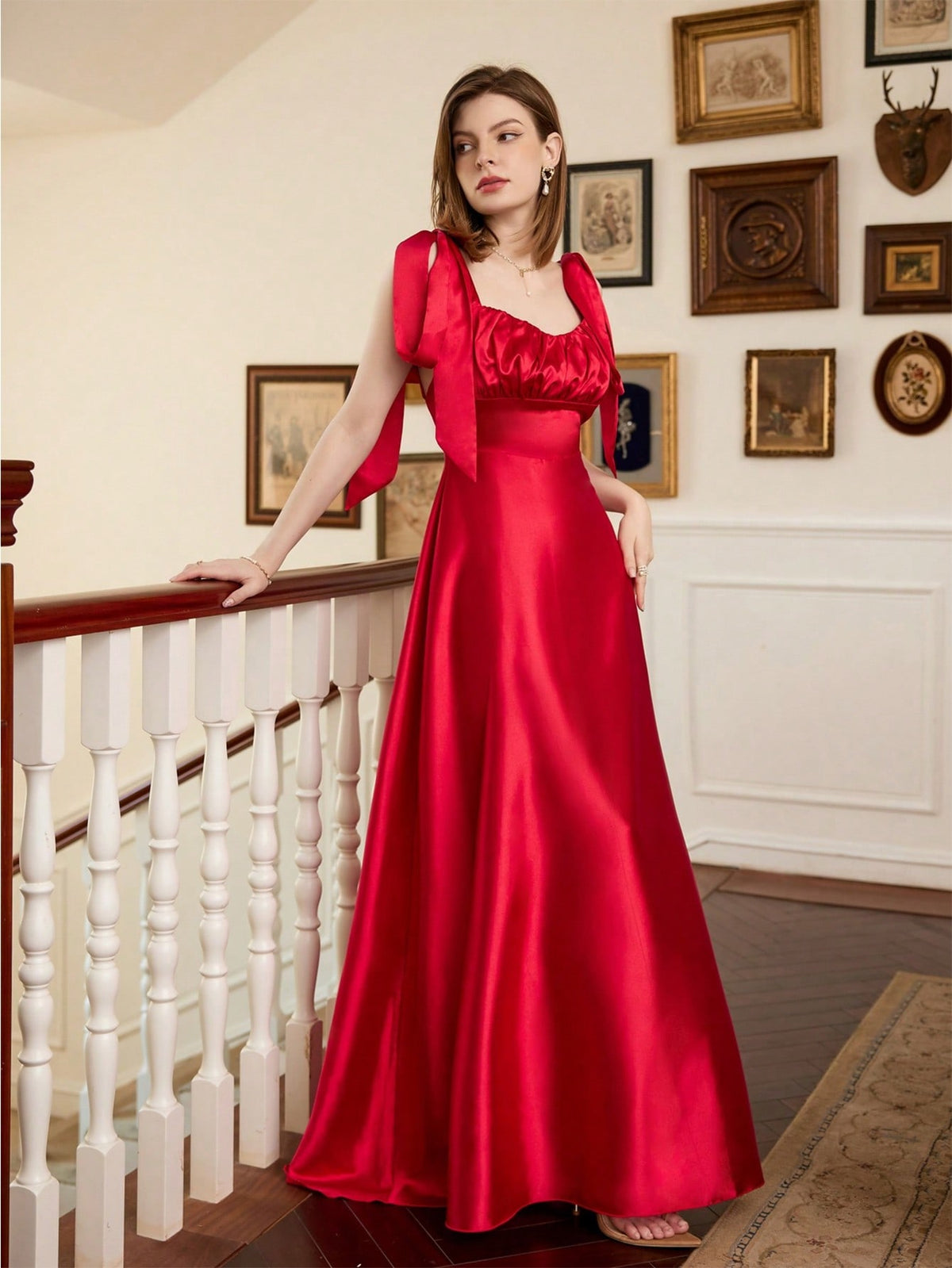 Tie Shoulder Ruched Bust Bridesmaid Dress