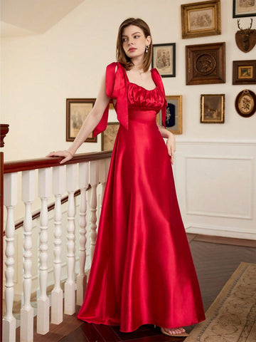 Tie Shoulder Ruched Bust Bridesmaid Dress