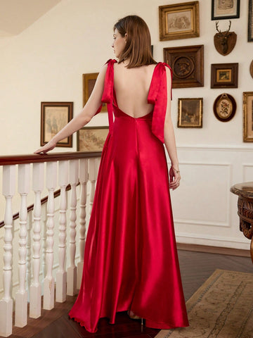 Tie Shoulder Ruched Bust Bridesmaid Dress