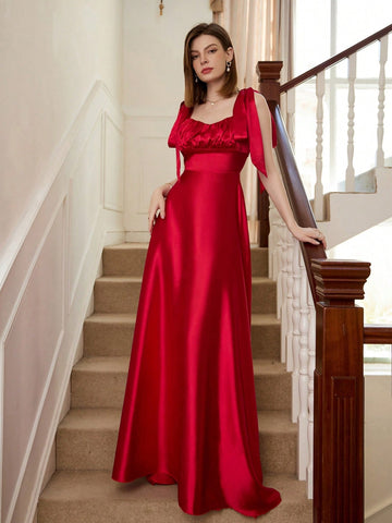 Tie Shoulder Ruched Bust Bridesmaid Dress