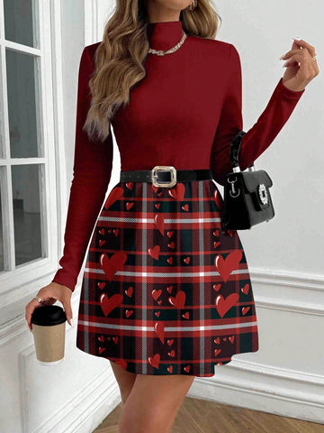 Tim Lord Burgundy Casual Simple Elegant Party Dress For Women, Suitable For Autumn/Winter Vacation, Red Festival Women Clothing, Valentine's Day Dress