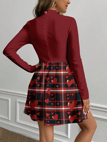 Tim Lord Burgundy Casual Simple Elegant Party Dress For Women, Suitable For Autumn/Winter Vacation, Red Festival Women Clothing, Valentine's Day Dress