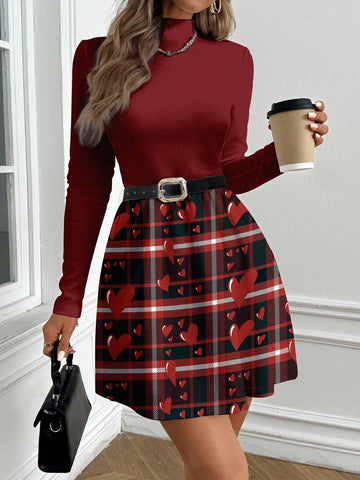 Tim Lord Burgundy Casual Simple Elegant Party Dress For Women, Suitable For Autumn/Winter Vacation, Red Festival Women Clothing, Valentine's Day Dress