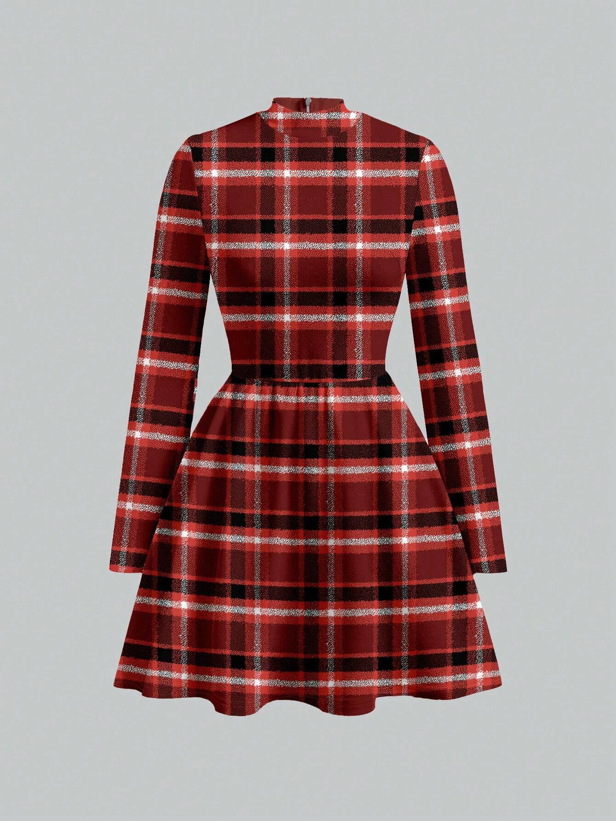 Tim Lord Funnel Neck Plaid Long Sleeve Casual Dress Without Belt, Suitable For Winter Women Clothes For New Year Party, Holiday, Thanksgiving