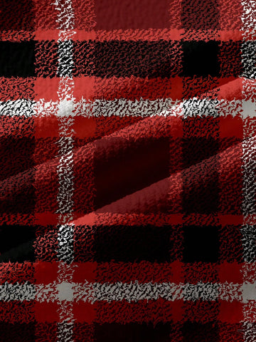 Tim Lord Funnel Neck Plaid Long Sleeve Casual Dress Without Belt, Suitable For Winter Women Clothes For New Year Party, Holiday, Thanksgiving