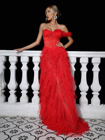 Titania One Shoulder Tulle Maxi Dress