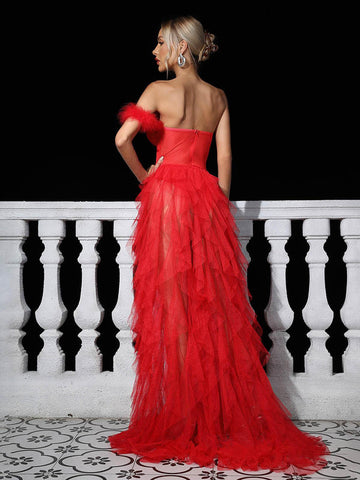 Titania One Shoulder Tulle Maxi Dress