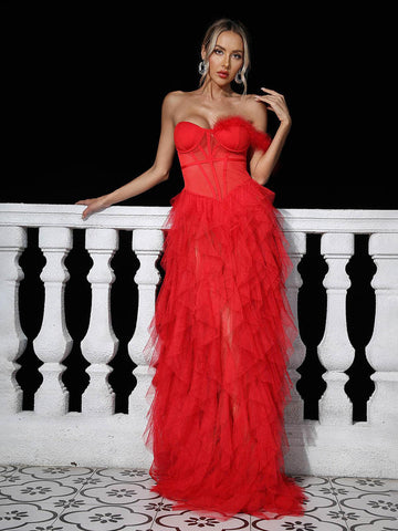 Titania One Shoulder Tulle Maxi Dress