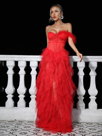 Titania One Shoulder Tulle Maxi Dress