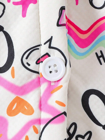 Toddler/Little Girls White Graffiti Rabbit All-Over Printing Hooded Fleece Warm Jacket