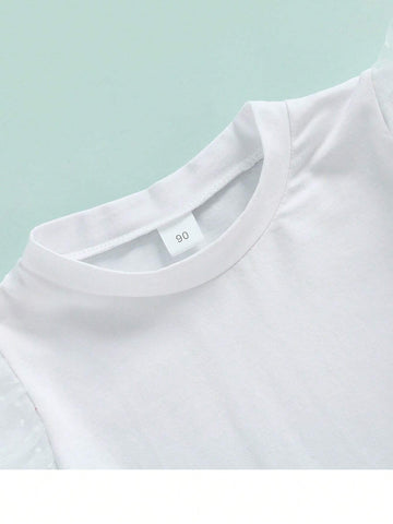 Toddler Baby Girls Puff Sleeve T Shirts Top+Lace Ruffle Mermaid Denim Skirt Two Piece Clothes Outfits