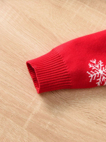 Toddler Boy/Girl Christmas Tree & Snowflake Print Pullover Sweater, Suitable For Spring, Autumn And Winter