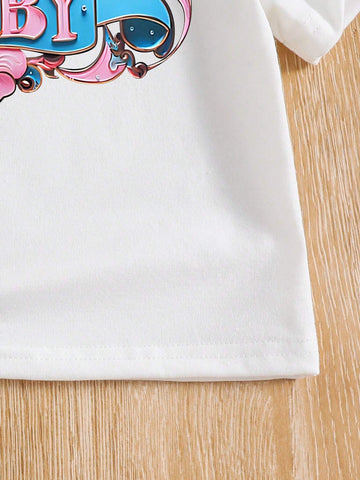 Toddler Boys' Letter Print Short Sleeve T-Shirt And Denim Shorts