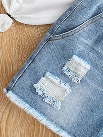 Toddler Boys' Letter Print Short Sleeve T-Shirt And Denim Shorts