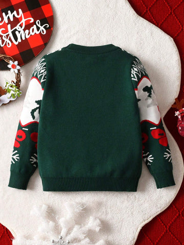 Toddler Boys & Girls Christmas Snowflake & Reindeer Knit Pullover Sweater, Spring, Autumn, Winter
