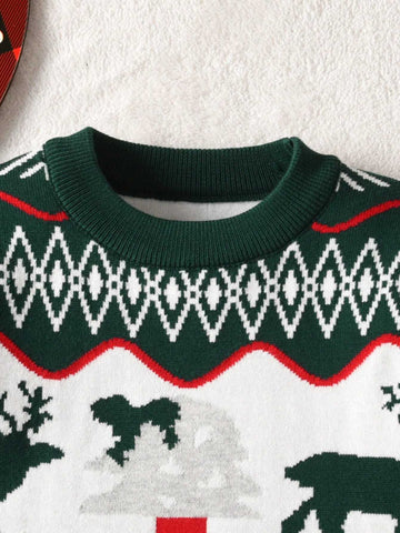 Toddler Boys & Girls Christmas Snowflake & Reindeer Knit Pullover Sweater, Spring, Autumn, Winter